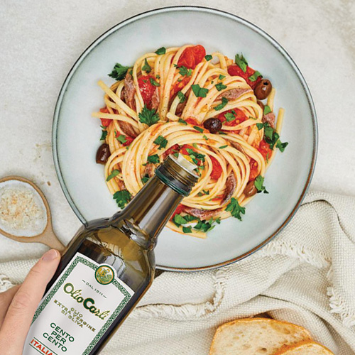 Trenette al Pomodoro e Olio Carli Extra Vergine di Oliva cento per cento italiano