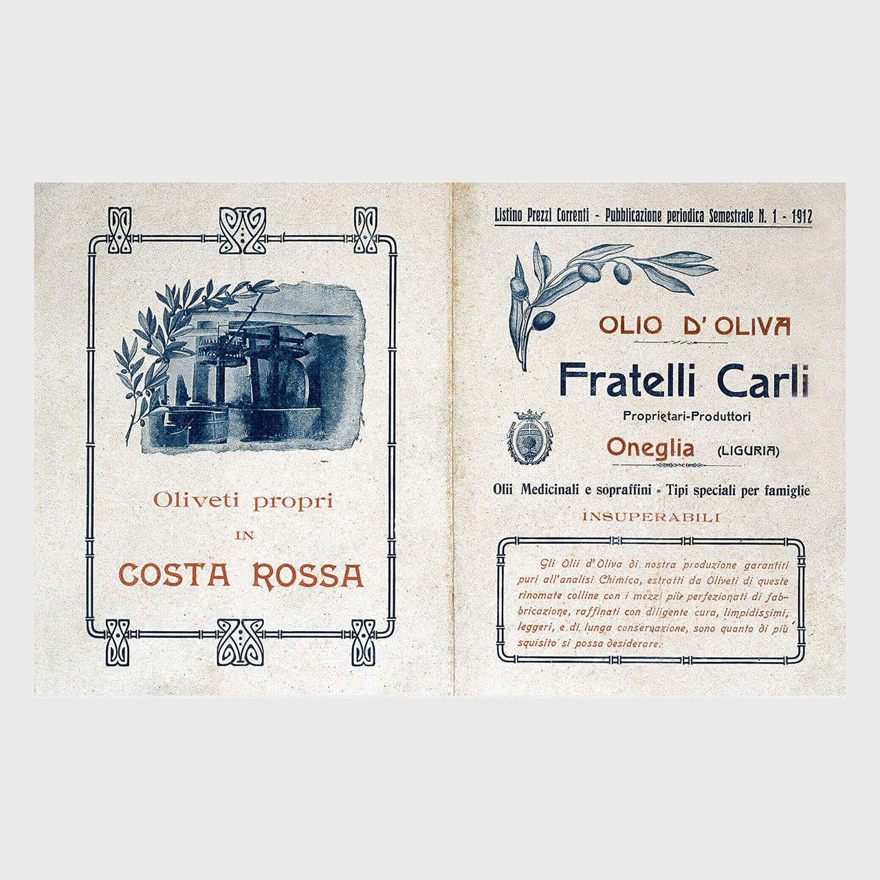 Listino prezzi Olio Carli anno 1912