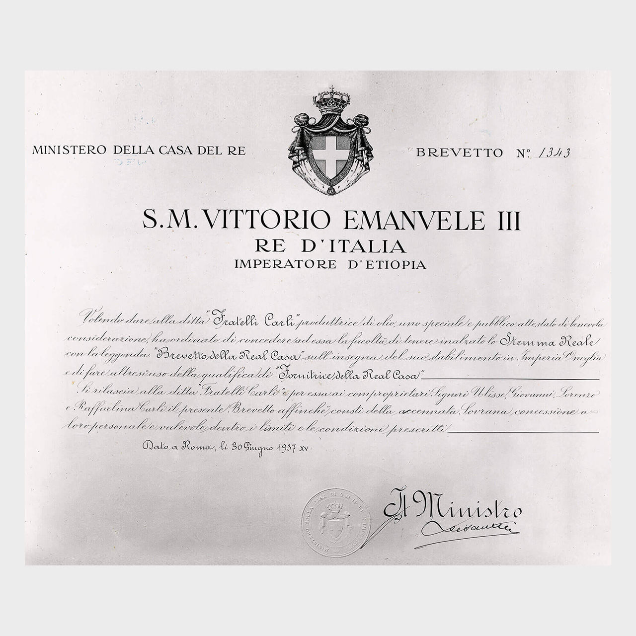 Pergamenna Fornitori Real Casa Savoia