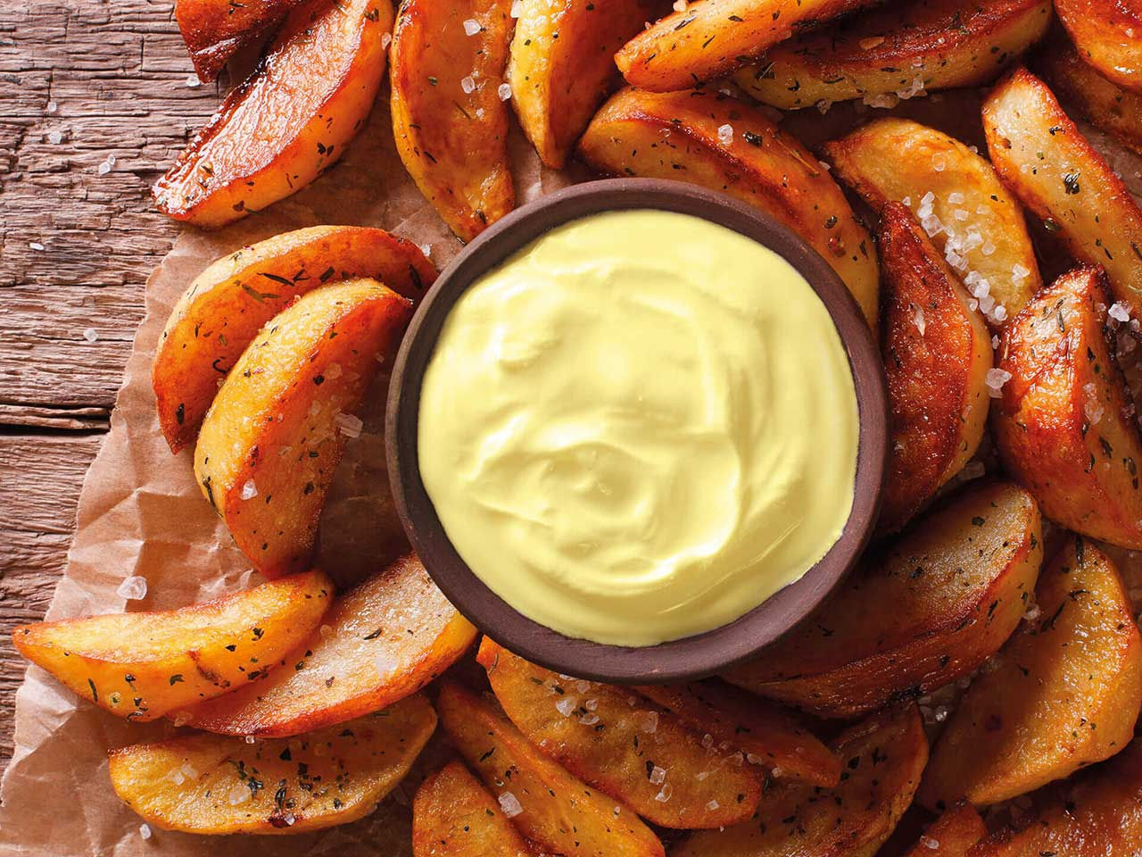 Ciotola di Maionese in accompagnamento a patate al forno
