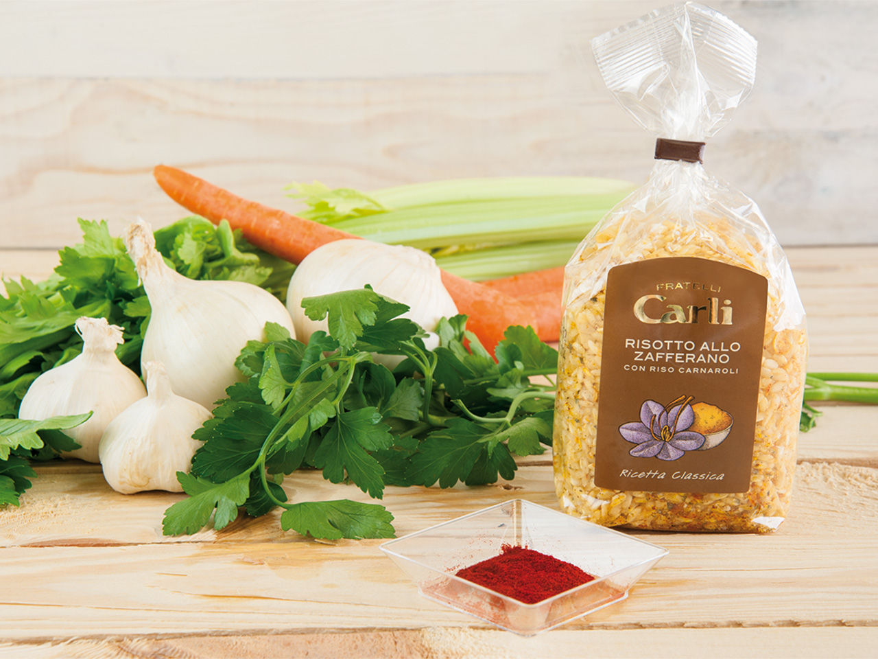 Risotto allo zafferano Fratelli Carli in confezione di vendita